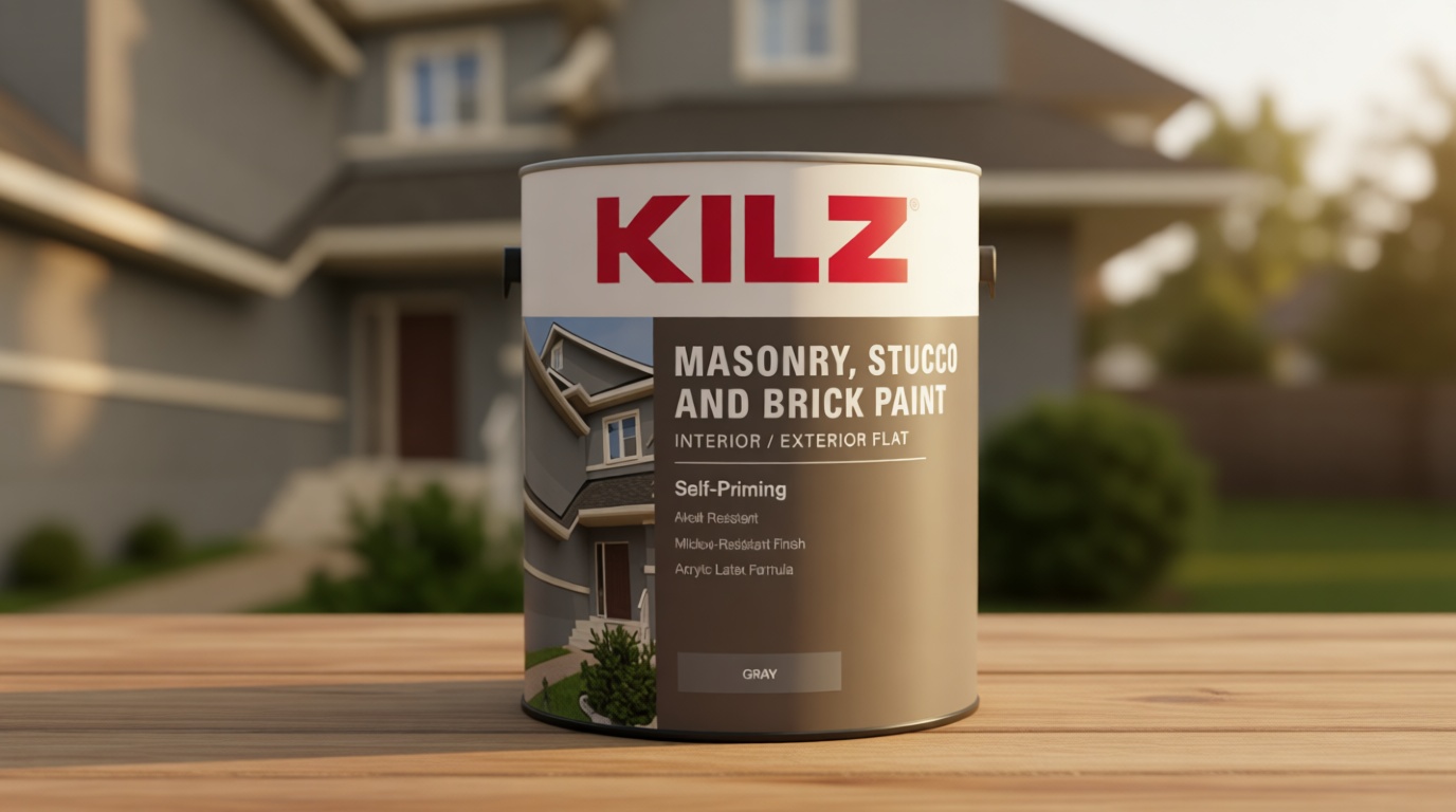 KILZ Self-Priming Masonry, Stucco and Brick Paint, Interior/Exterior, Flat, Gray, 1 Gallon