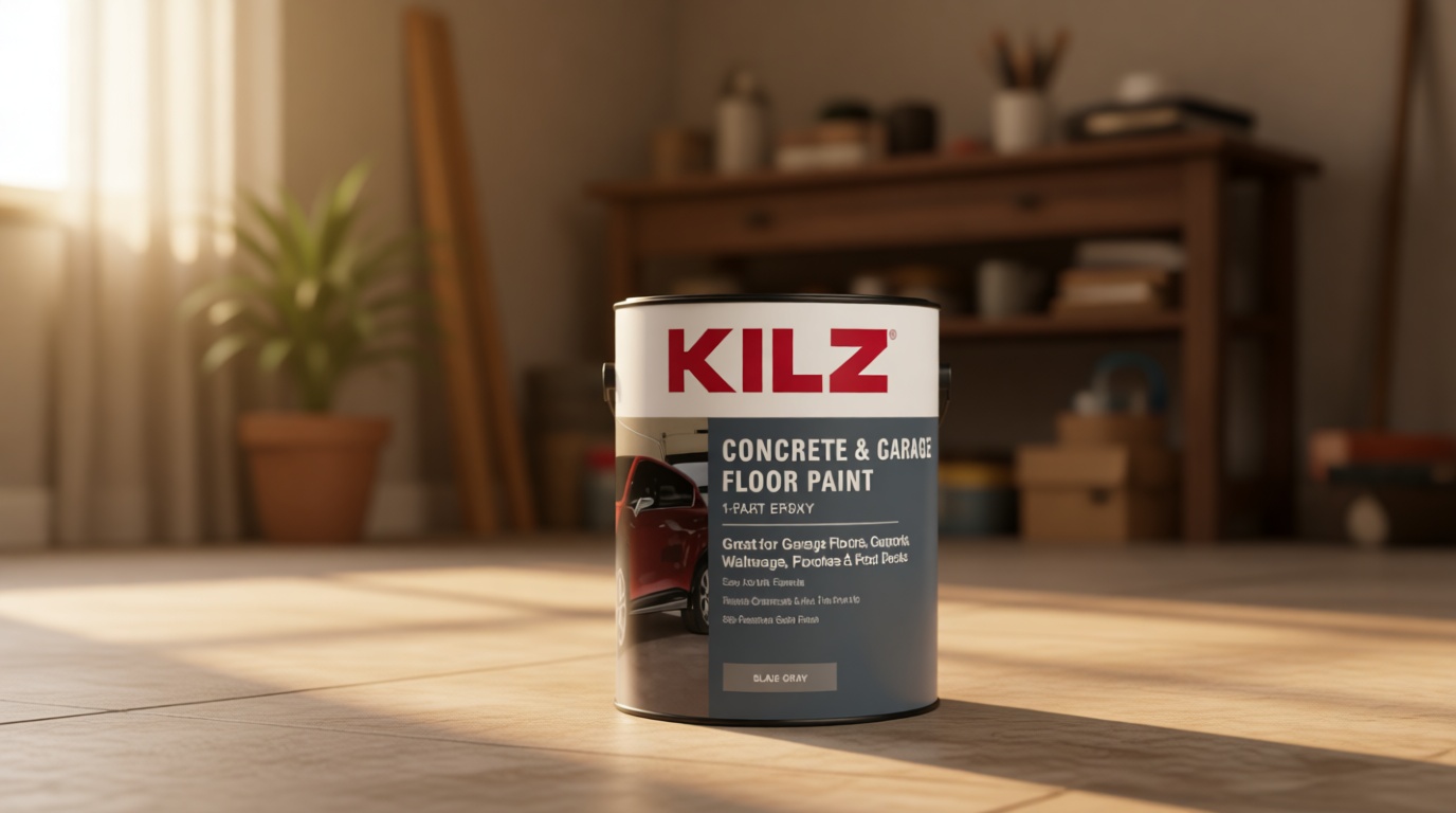 KILZ 1-Part Epoxy Acrylic Concrete & Garage Floor Paint, Slate Gray, Satin, Interior/Exterior Concrete Paint for Basement Floors, Porches, Driveways & Pool Decks, 1 Gallon