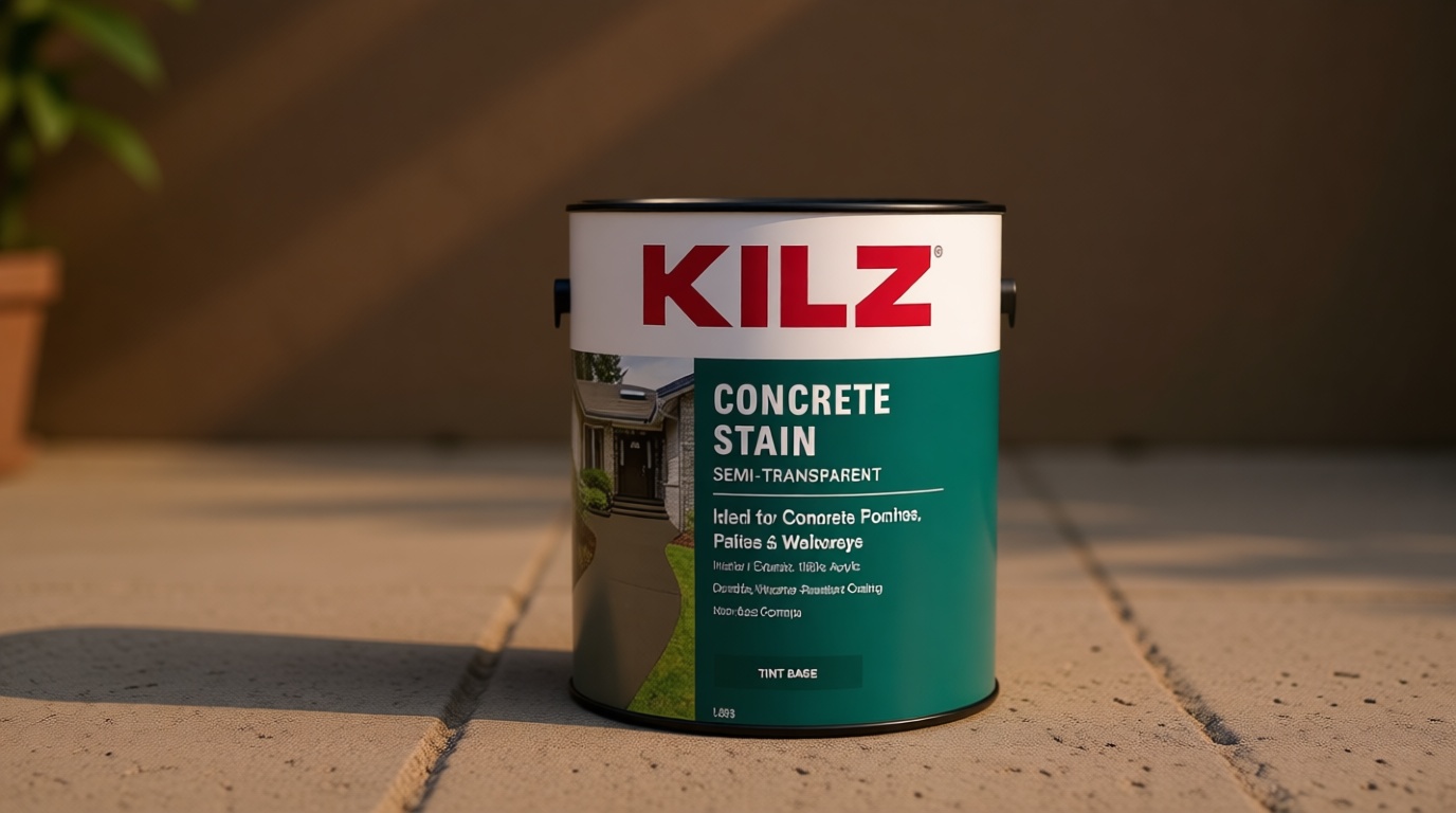 KILZ Interior/Exterior Semi Transparent Decorative Concrete Stain, Rusted Stone, 1 Gallon Unique Water Based Concrete Stain for Patios, Porches & Walkways