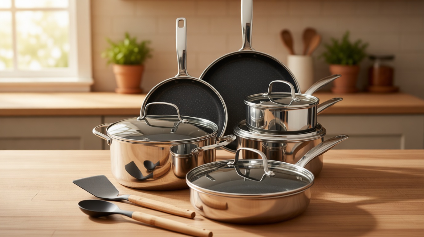 Blue Diamond Hybrid Nonstick Stainless Steel 12 Piece Cookware Set, Tri-Ply PFAS-Free Ceramic Diamond Bond Pots & Pans, Dishwasher & Oven Safe to 850F, Induction Ready, Metal Utensil Safe, Silver