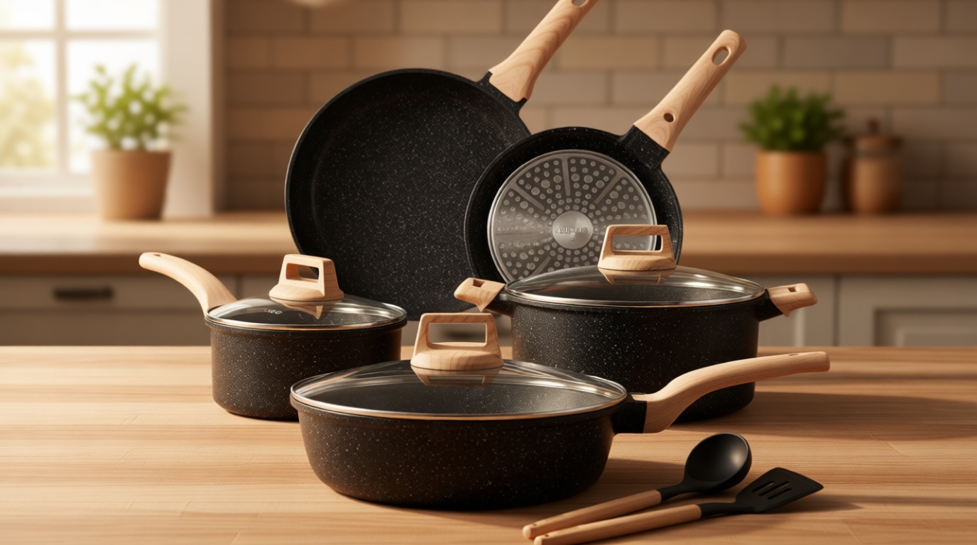 CAROTE 14Pcs Pots and Pans Set Non Stick, Cookware Sets Induction Cookware Granite Cooking Set with Frying Pans, Saucepans, Saute Pan, Extra Large Casserole