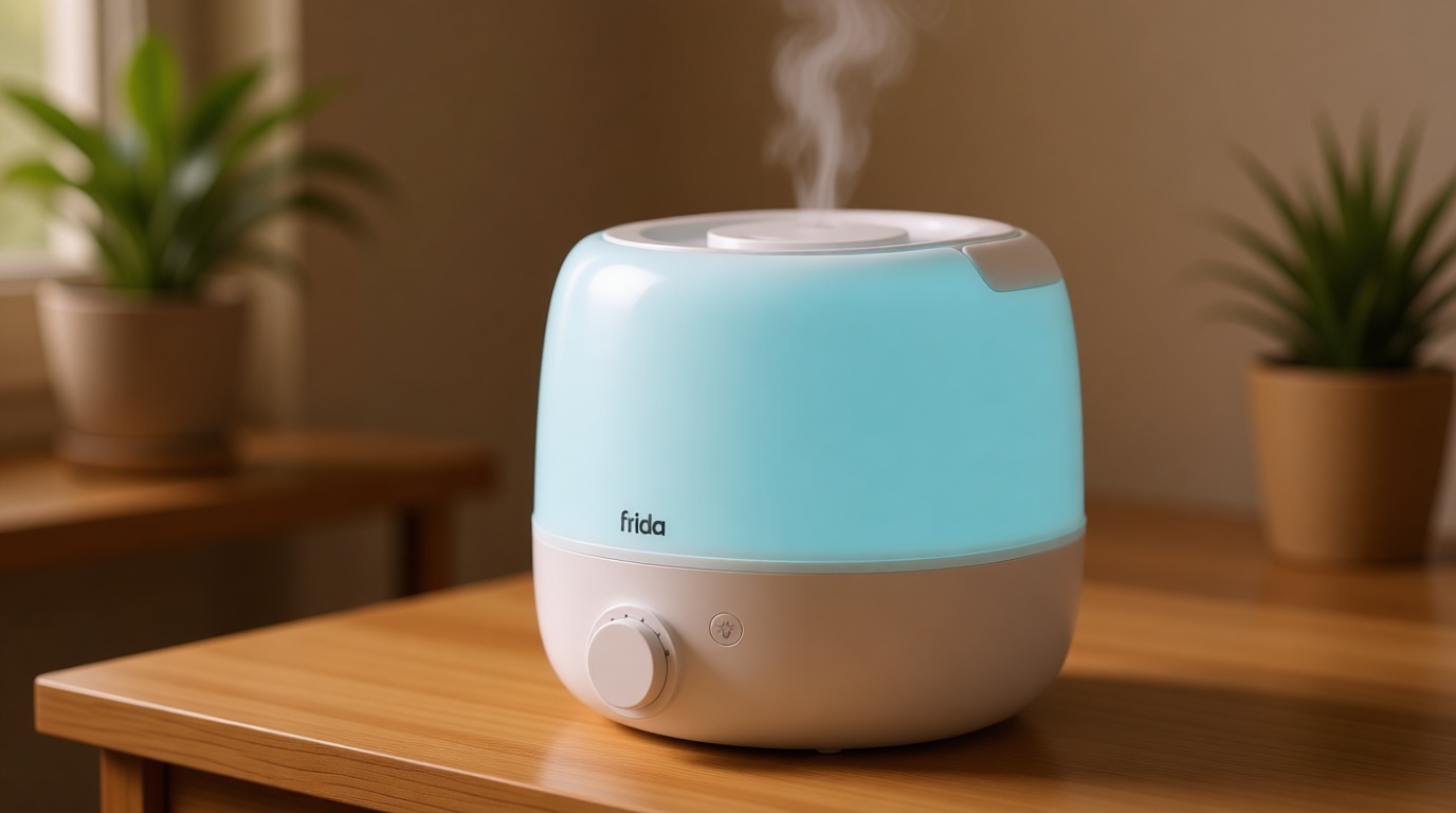 Frida Baby 3-in-1 Cool Mist Humidifier for Large Rooms, Top Fill Humidifier for Bedroom, Allergy Relief, 60 Hour Runtime + Nightlight, Auto Shut-Off, Quiet, Carry Handle, Essential Oil Diffuser