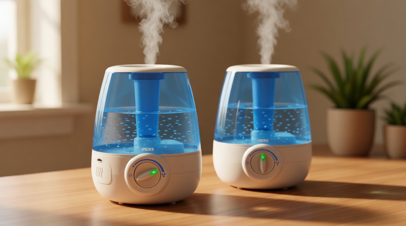 Vicks Filter-Free Ultrasonic Humidifier, Recommended by Pediatricians, 1.2 Gal Ultrasonic Cool Mist Humidifiers for Bedrooms & Kids Rooms, Works with Vicks VapoPads