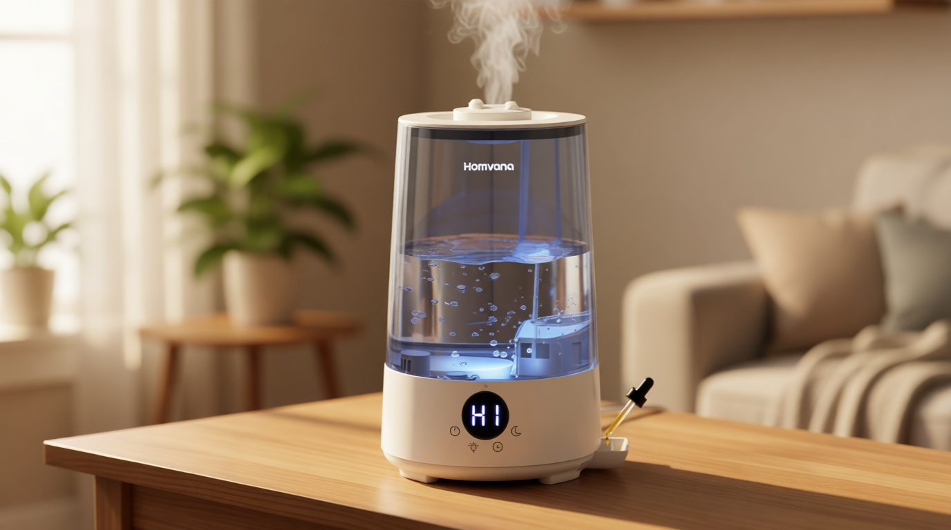 Homvana Humidifiers for Bedroom Home, 3.6 L Cool Mist Top-Fill 34H Super Long Time, Quiet 23dB, Baby Humidifier, Oil Diffuser for Large Room, House, Plant, Nursery, Office, BPA FREE, Ultrasonic (Grey) ClimatePartner certified