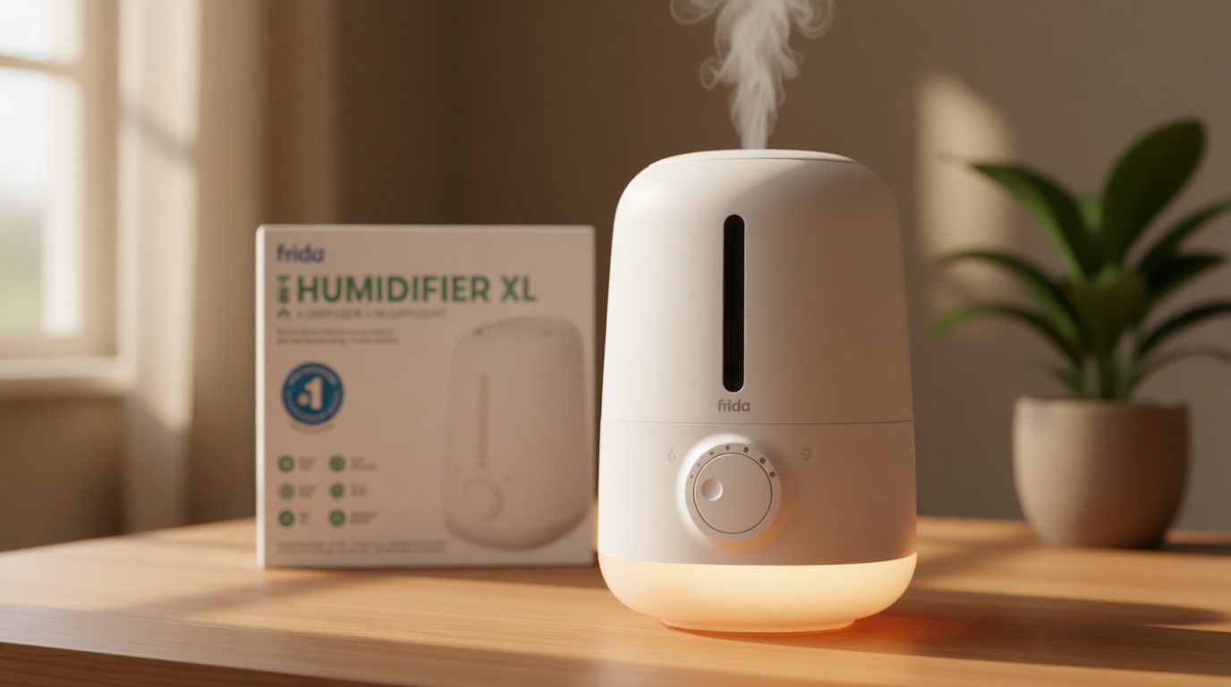 Frida Baby 3-in-1 XL Top Fill Humidifier for Bedroom, Cold & Flu Relief, 6L Tank Cool Mist Humidifier + Diffuser for Large Rooms, Mold Resistant, Nightlight, Auto-Off, Quiet, Essential Oil Diffuser