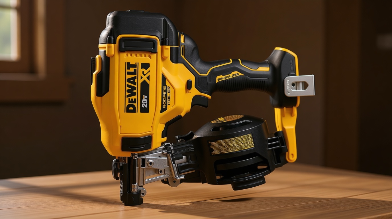 DeWalt 20V MAX Brushless 15 Degree Cordless Coil Battery Powered Roofing Nailer with Tool-Free Nail Tray (Yellow and Black)