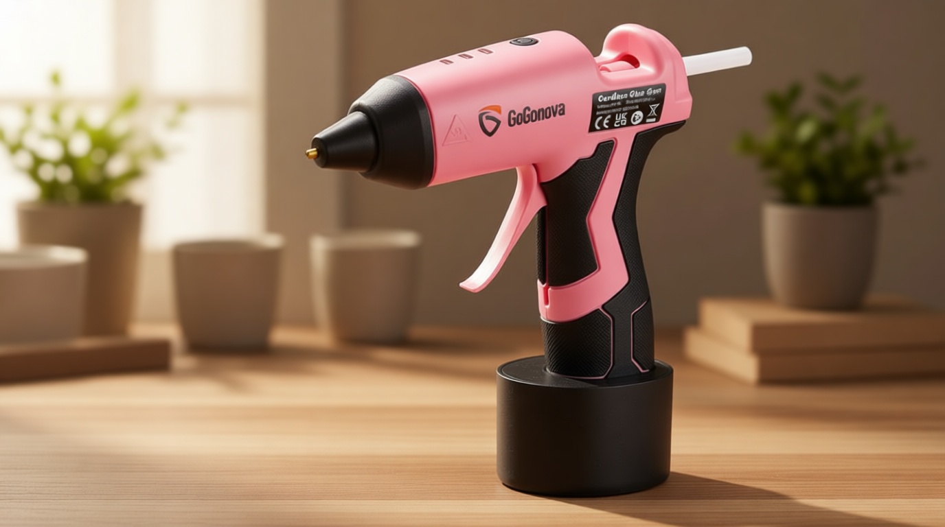 GoGonova Cordless Glue Gun, 15s Fast Preheating 2Ah Cordless Hot Glue Gun with 25 Pcs Premium Mini Glue Gun Sticks, USB-C Battery Rechargeable Hot Glue Gun, Smart Power-Off, Pink