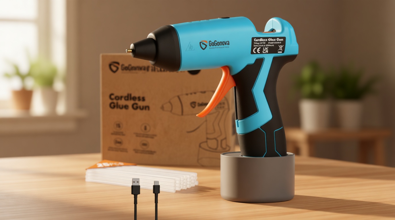 GoGonova Cordless Hot Glue Gun, 15s Fast Preheating with 2Ah Built-in Battery Hot Melt Glue Gun, Smart Power-Off, Kit with 25 Pcs Premium Mini Glue Sticks and USB-C Charging Port