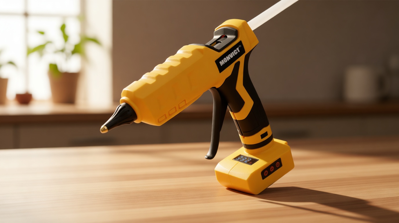 MONVICT Cordless Glue Gun for Dewalt 20V Battery, Upgraded 100W Digital Temperature Adjustable Handheld Electric Power Full Size Heavy Duty Hot Glue Gun with 10 Glue Sticks (Battery Not Included)