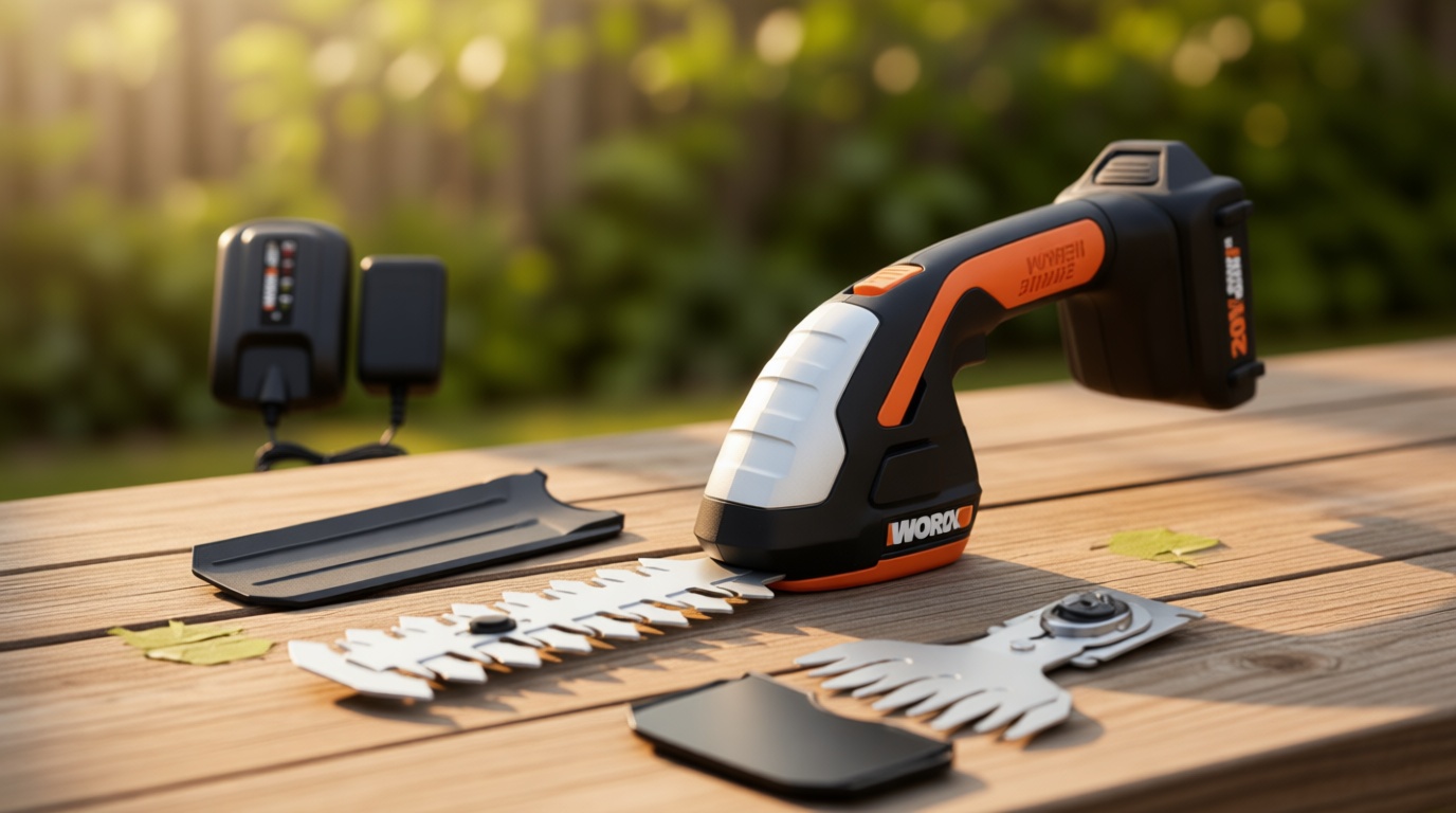 WORX 2 in 1 Cordless Hedge Trimmer, 4" Grass Shear & 8" Shrub Trimmer with 2 Blades, Battery & Charger Included, WG801