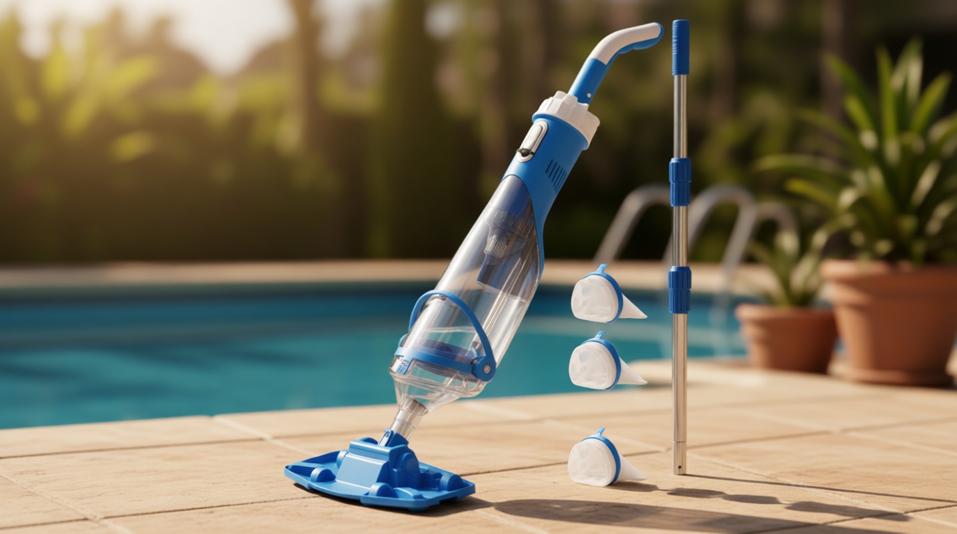 Cordless Pool Vacuum with Telescopic Pole, 18.5 GPM Powerful Suction, 1.5H Supercharge Technology, Handheld Pool Vacuum Cleaner for Above Ground/Inground Pools, Hot Tubs, Blue