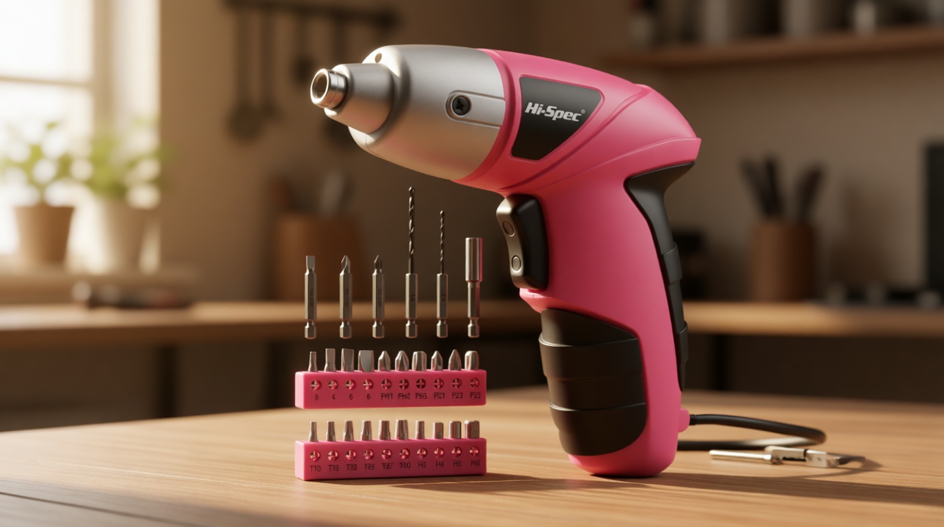 Hi-Spec Small Electric Screwdriver, Mini Drill Set, Rechargeable 3.6V Cordless Screwdriver with 26 Driver Bits, Power Tool for Small Projects & Home Use, Pink