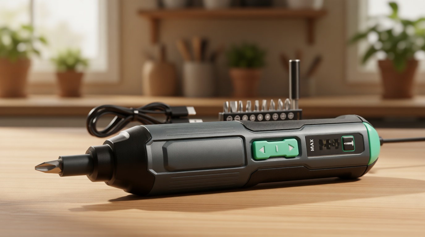 Amazon Basics by SKIL 4V Cordless Stick Screwdriver with 10-Piece Bit Set, USB Cable, LED Light, 3 Torque Settings