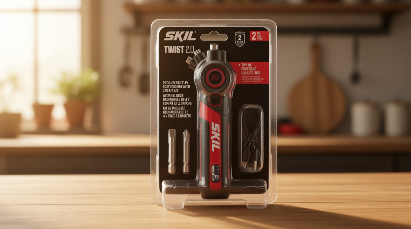SKIL Twist 2.0 Rechargeable 4V Screwdriver with Pivoting Head, Torque Setting, USB-C Charging Cable & 2PC Bit Set-SD5619-01
