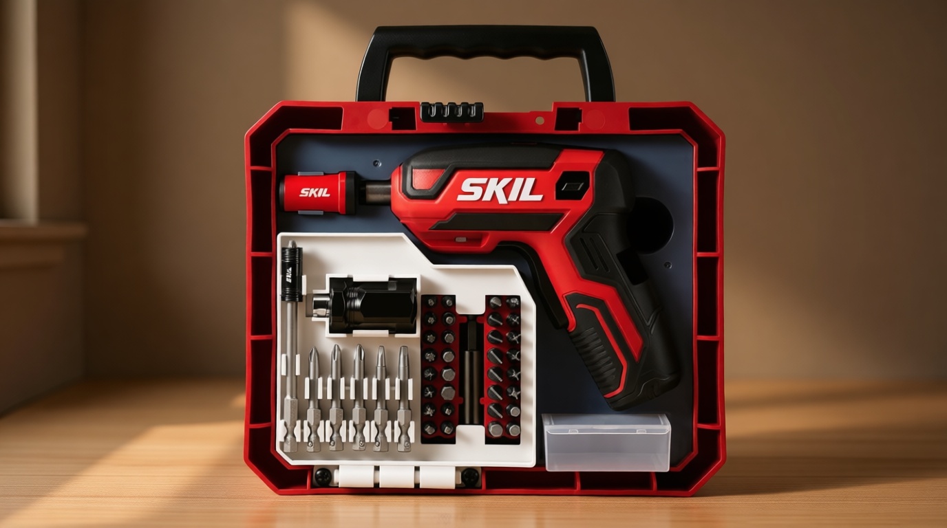 SKIL Rechargeable 4V Cordless Pistol Grip Screwdriver with 42pcs Bit Set, USB Charger and Carrying Case - SD5618-03