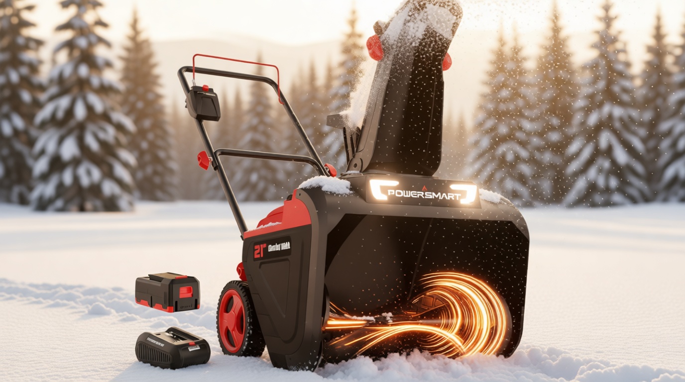 PowerSmart 40V Cordless Snow Blower, 21'' Cleaning Width/6'' Cleaning Depth Snow Blower with LED Light & 30 FT Throwing Distance, Battery and Charger Included,Perfect for Driveway,Garden, Deck,Garage