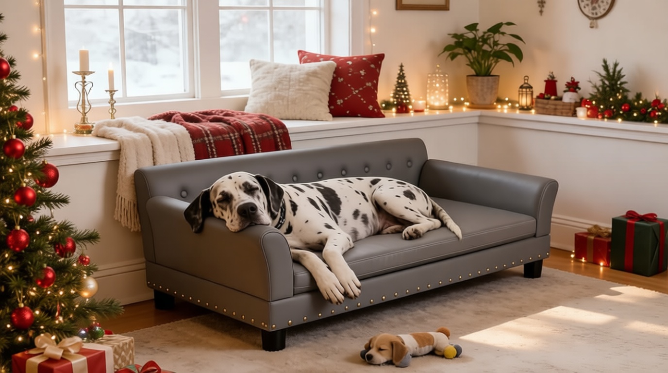 BingoPaw Large Leather Dog Sofa: Jumbo Pet Couch Made by Scratching Resistant Microfiber Leather - Indoor Elevated Dogs Chaise Bed for Doggy up to 120lbs