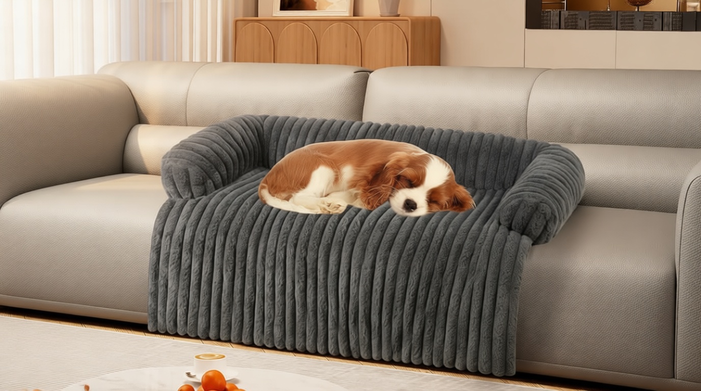 Wn's Day Luxurious Dog Couch Bed, Washable Calming Dog Couch Cover, Removable Couch Protector for Dogs, Waterproof Sofa Bed, Pet Bed Mats for Couch, Pet Couch Covers for Sofa(Grey, L)