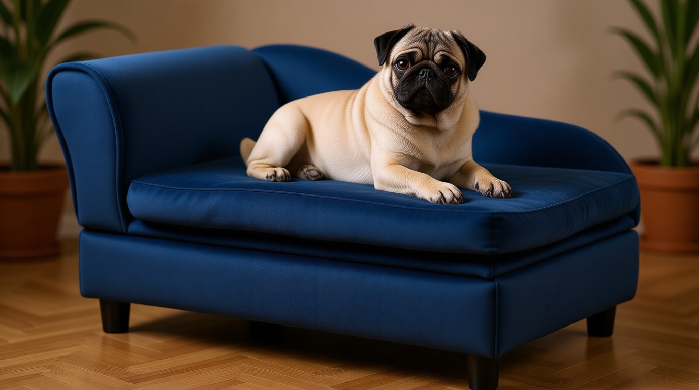 PawHut Luxury Fancy Dog Couch with Hidden Storage, Small Dog Sofa Bed with 2" Soft Foam, Modern Pet Furniture for Puppies & Little Breeds, Blue