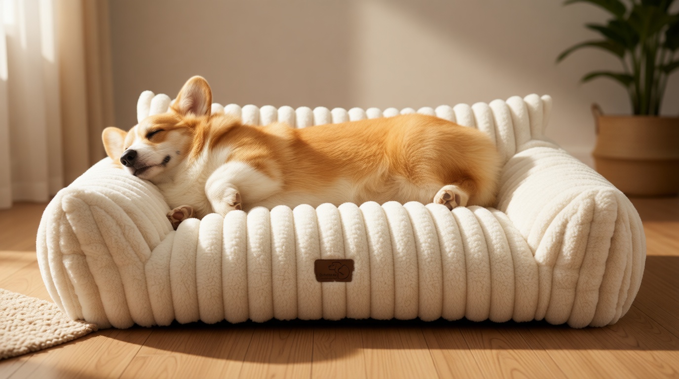 Bedsure ComfyFleece™ Cute Dog Couch for Medium Dogs - As Seen on TV on Good Day New York, Dog Couch Bed with Removable, Washable Cover, Supportive Pet Sofa, for Medium Large Dogs, 36inch, Cream OEKO-TEX STANDARD 100