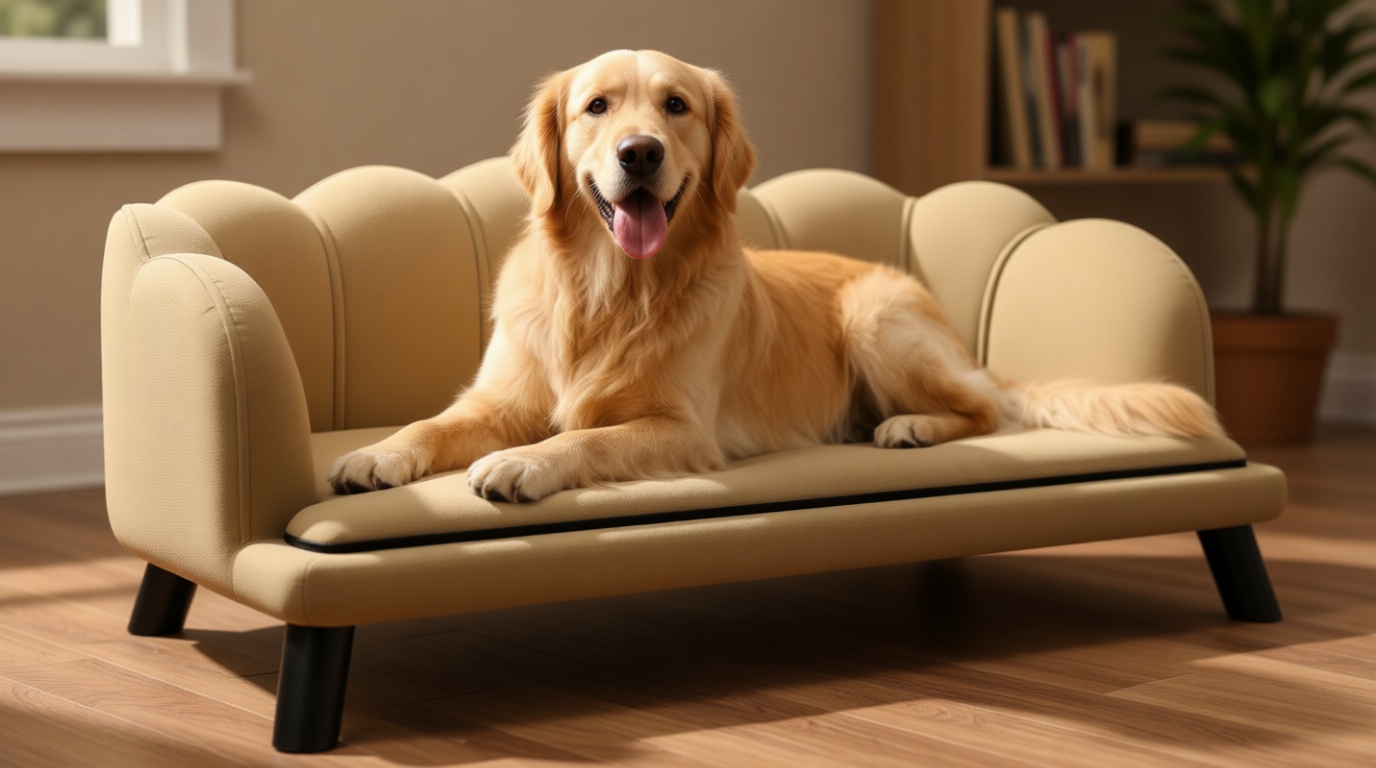 PawHut Velvet Large Dog Couch with Foam Cushion, Soft and Cute Dog Bed with Pearl Design, Pet Sofa for Big and Medium Breeds, Coffee