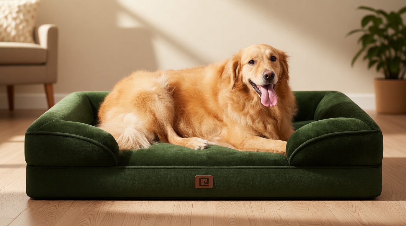 EHEYCIGA Orthopedic Dog Beds for Extra Large Dogs, Waterproof Memory Foam XL Pet Bed with Sides, Non-Slip Bottom and Egg-Crate Foam Big Dog Couch Bed with Washable Removable Cover, Dark Green OEKO-TEX STANDARD 100