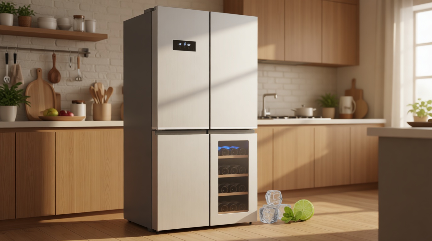 GarveeLife 36 In French Door Refrigerator, 21 Cu.Ft. Counter Depth Refrigerator Bottom Freezer with Wine Cabinet, Stainless Steel 4 Doors Fridges Kitchen Freezer, Adjustable Shelves