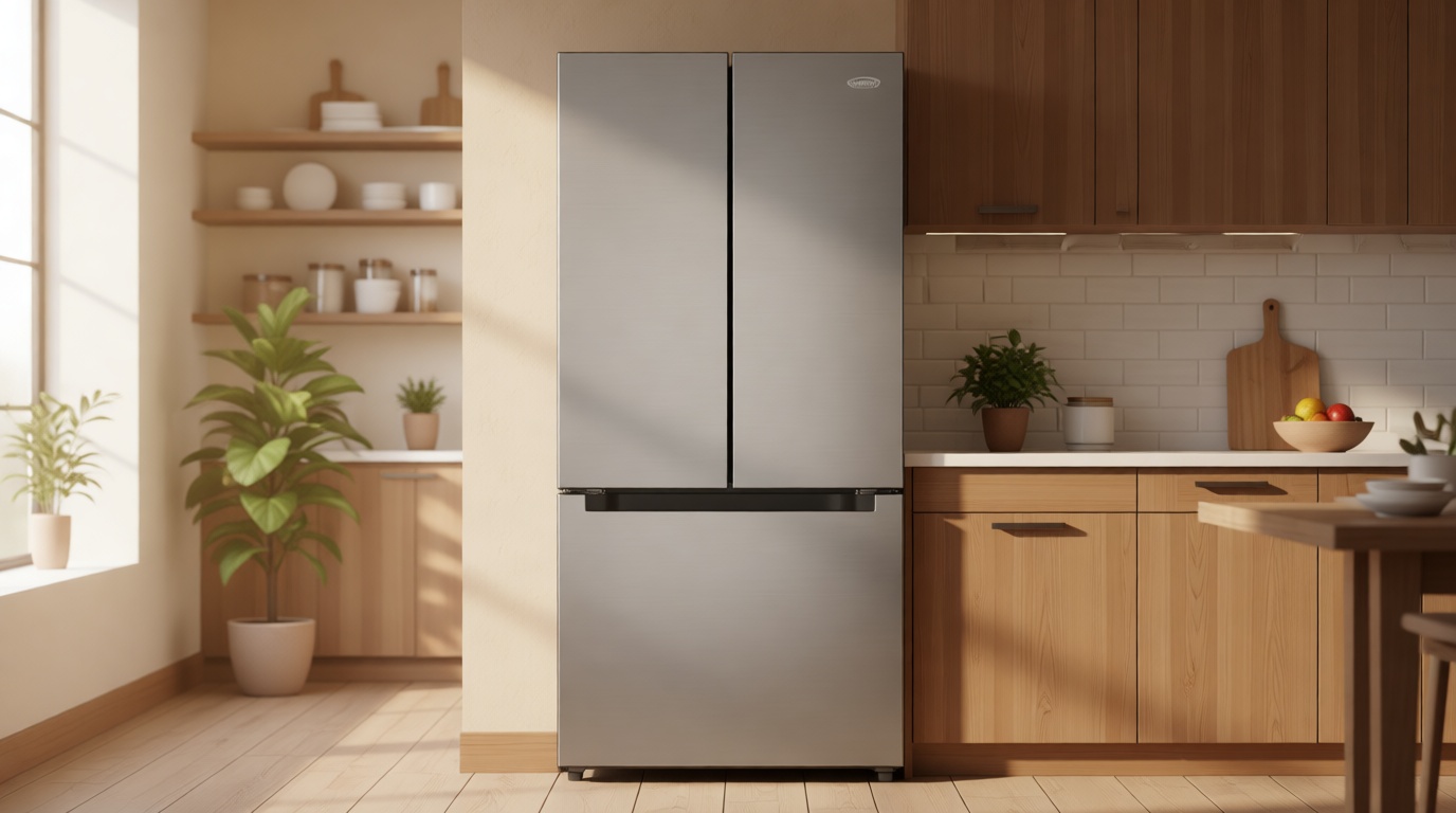 KoolMore 30-Inch and 18.5 cu. ft. Counter Depth French Door Refrigerator with Three Doors and Deep Freezer in Stainless-Steel (KM-RERFDSS-18C)