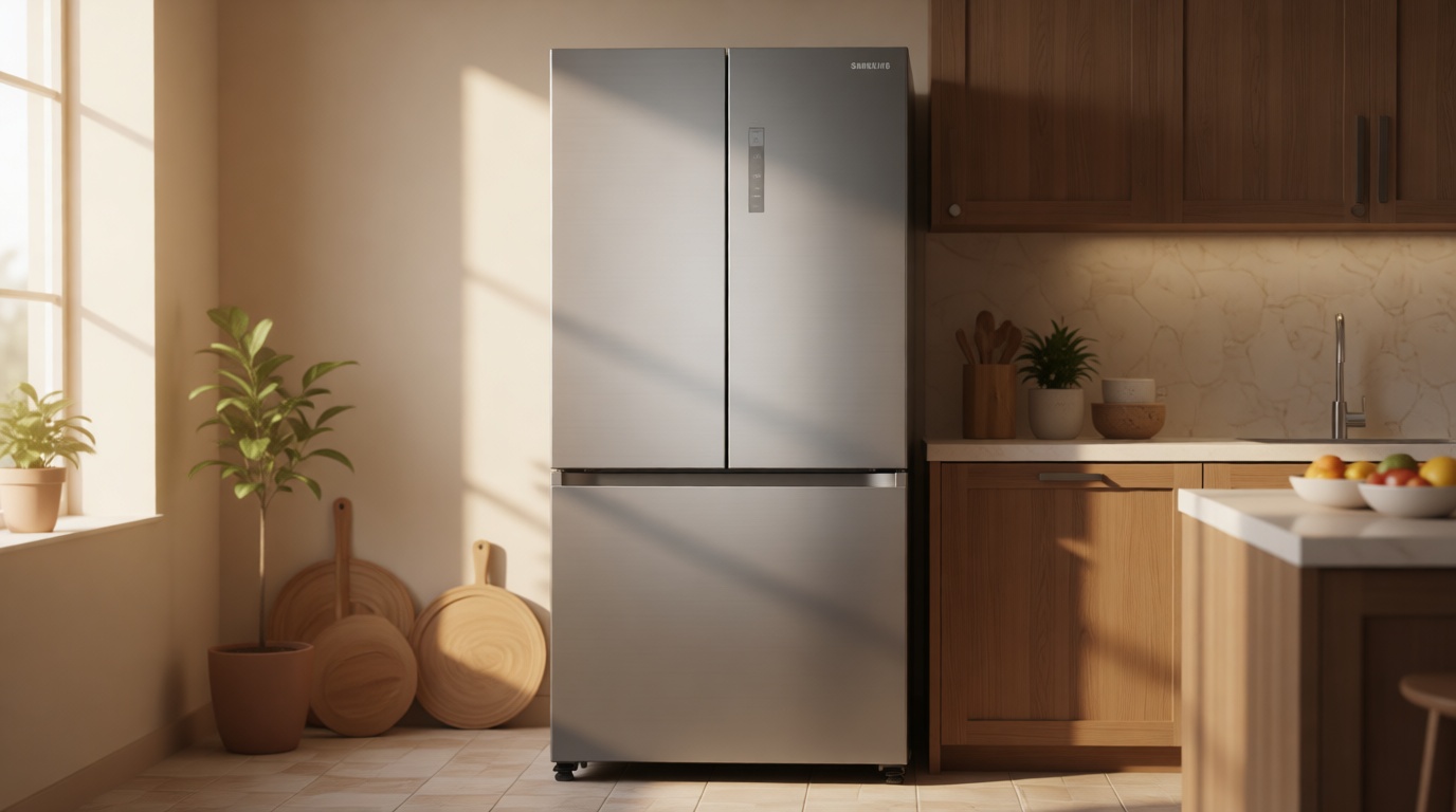 Samsung 17.5 cu. ft. Smart Counter Depth 3-Door French Door Refrigerator, Stainless Steel, RF18A5101SR/AA ENERGY STAR