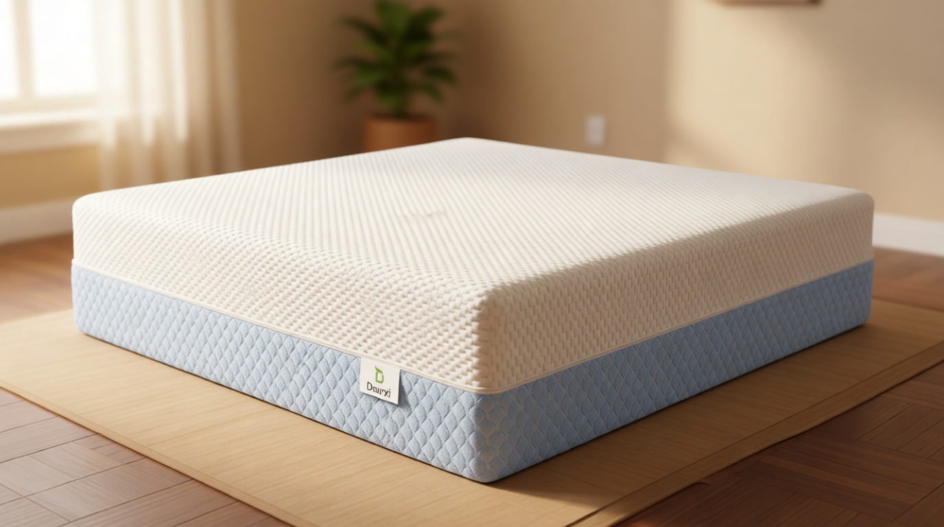 Dourxi Crib Mattress, Dual Sided Comfort Memory Foam Toddler Bed Mattress, Triple-Layer Breathable Premium Baby Mattresses for Infant and Toddler w/Removable Outer Cover - White&Blue OEKO-TEX STANDARD 100