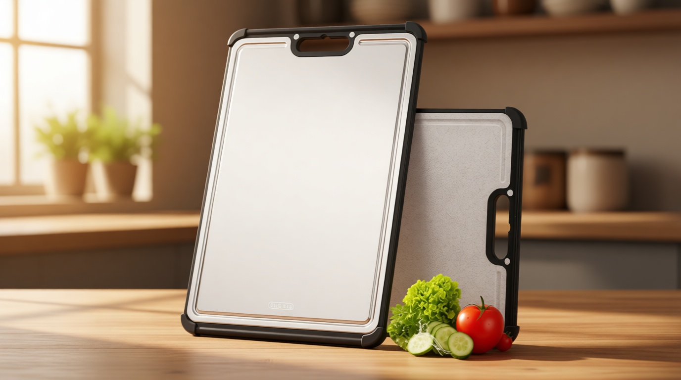 Premium 316 Stainless Steel Cutting Board for Kitchen Extra Large 16.9" x 11.8" Best Non-Toxic Chopping Board for Meat Food-Grade Metal & Eco-Friendly Wheat Straw Dual-Sided Healthy Kitchen Essential