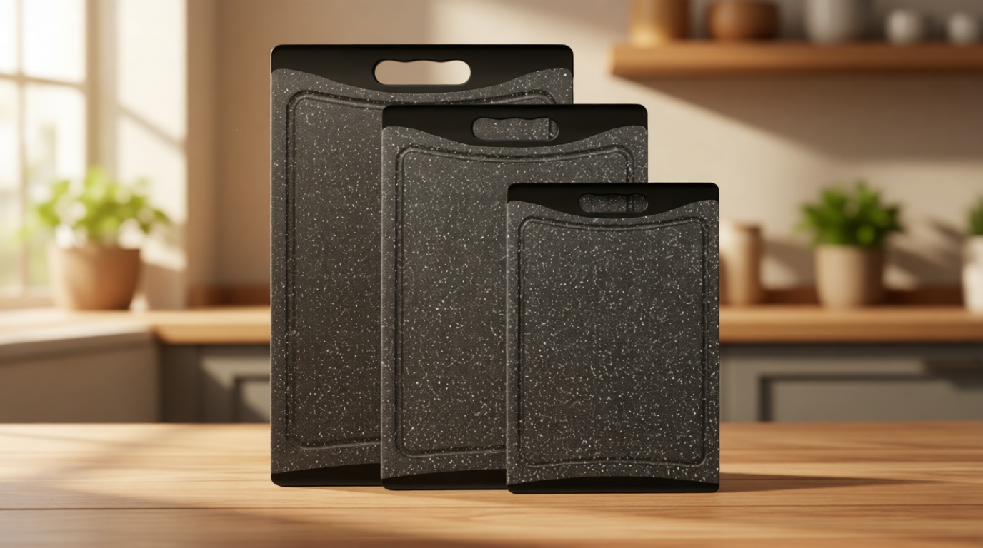 Extra Large Cutting Boards, Plastic Cutting Boards for Kitchen (Set of 3) Cutting Board Set Dishwasher Chopping Board with Juice Grooves Easy-Grip Handles, Dark Grey, Empune