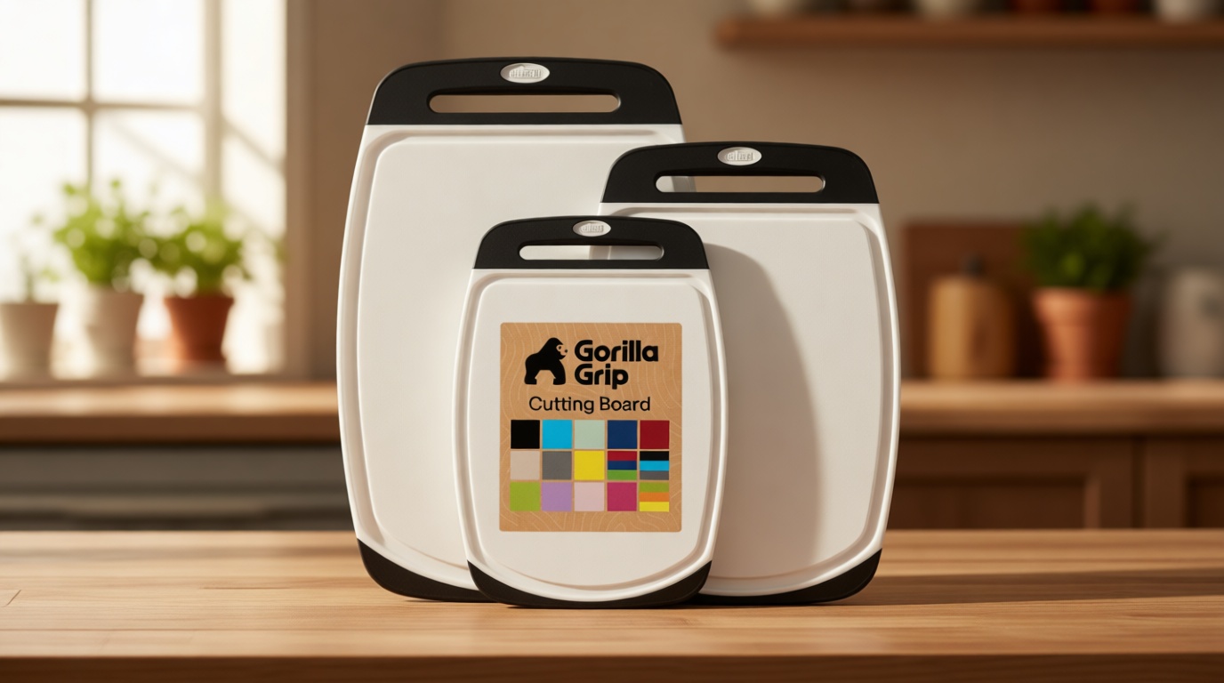 GORILLA GRIP BPA-Free Reversible Kitchen Cutting Board Set of 3, US Designed, Nonporous, Juice Grooves Catch Liquid, Slip Resistant Border, Dishwasher Safe, Durable Large Food Chopping Boards, Black