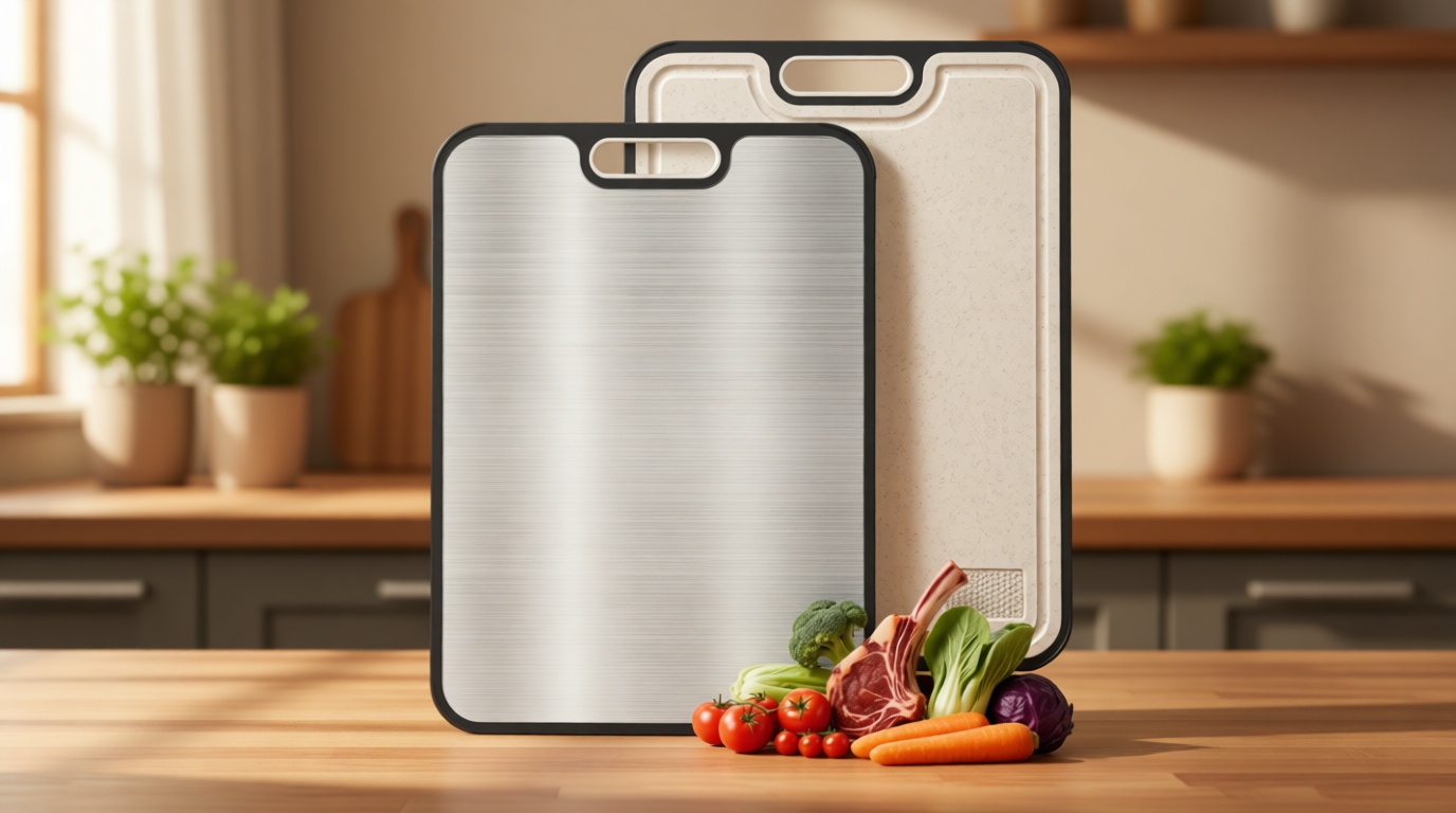 Titanium Cutting Boards for Kitchen, Non Toxic 2-in-1 Cutting Board Double Sided, Food Grade Chopping Boards for Fresh Meat Vegetable, Easy to Clean Large Size 16”×11”