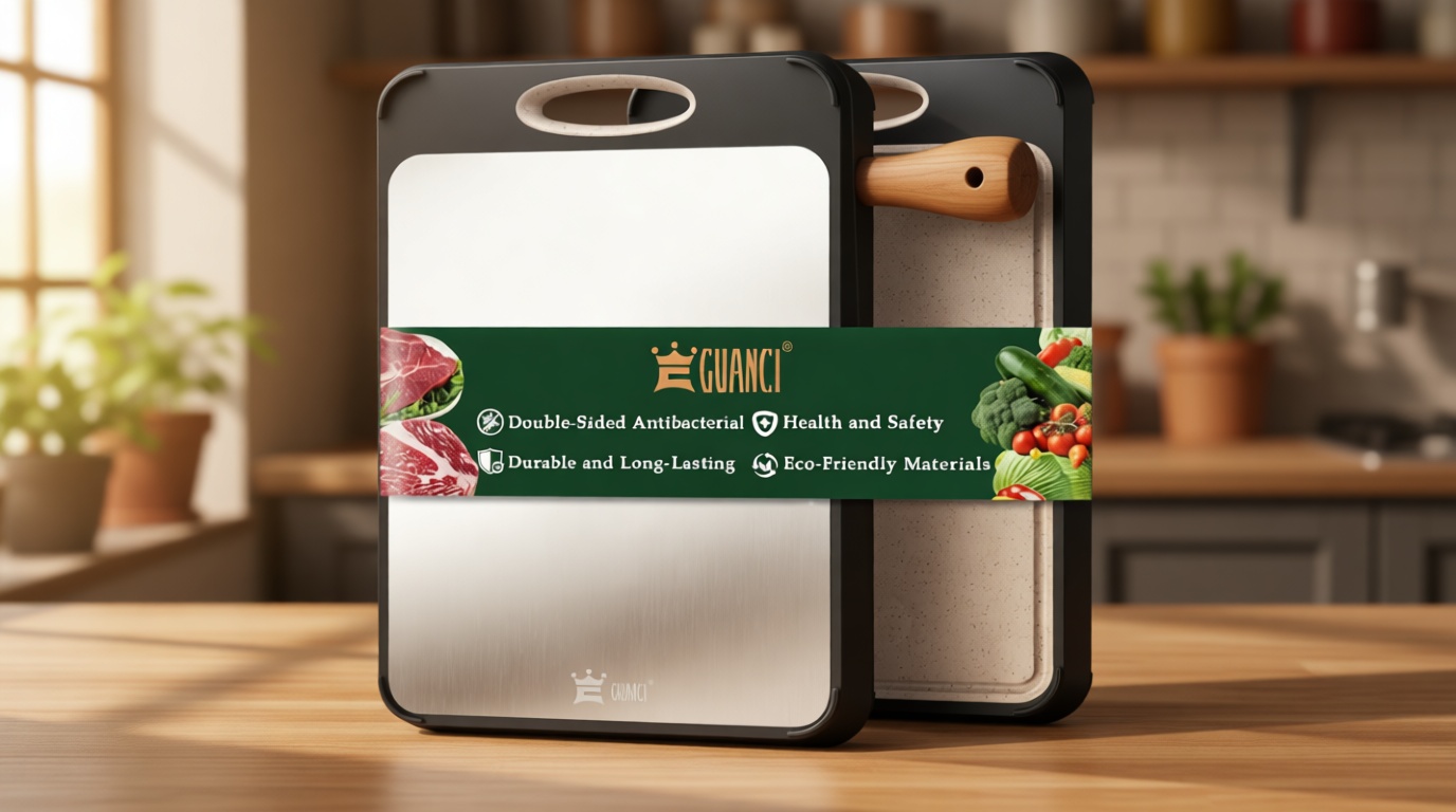 GUANCI Cutting Board for Kitchen, Stainless Steel Cutting Board Double Sided for Chopping Meat/Vegetables, Stainless Steel/Wheat Straw PP, Kitchen Gifts Easy to Clean Large 16”×11” Global Recycled Standard