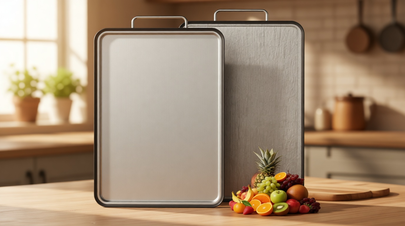 Stainless Steel Cutting Board for Kitchen, 17" x 11" Large Heavy Duty Chopping Board with Juice Grooves, Double Sided Defrosting Tray, Non-Slip Rust Resistant, Dishwasher Safe