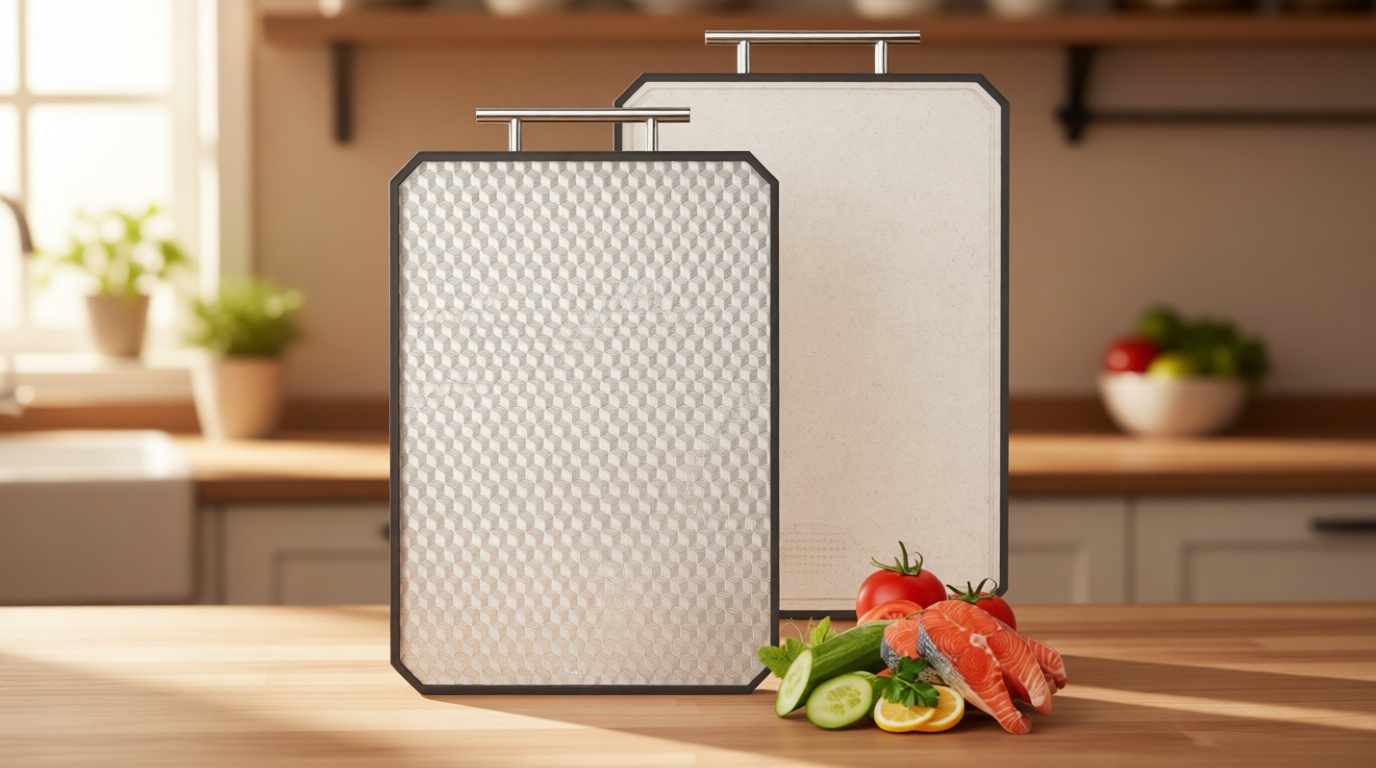 Cutting Board for Kitchen, Non Toxic Titanium Cutting Board, Double-Sided Metal Chopping Board with Juice Groove, Cutting Boards for Meat, Vegetables and Fruits, Dishwasher Safe Large 16”×11”