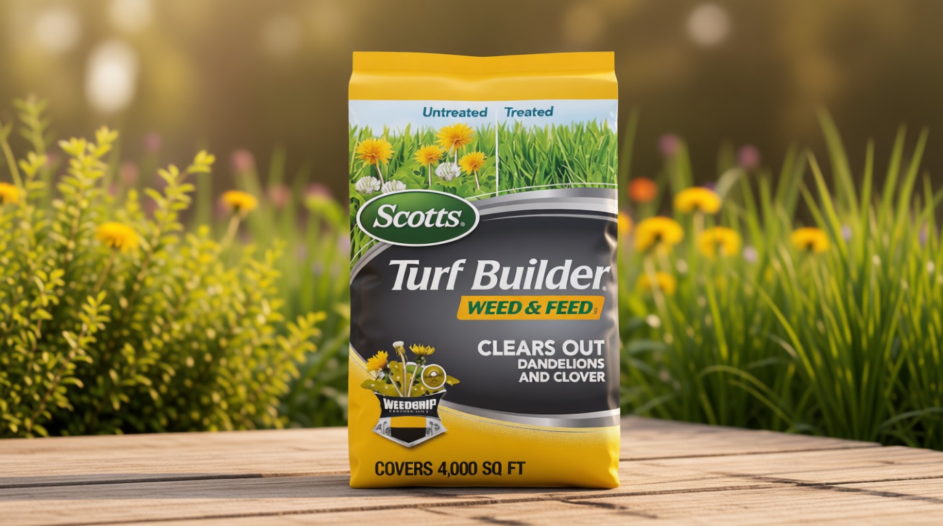 Scotts Turf Builder Weed and Feed5 - Weed Killer Plus Lawn Fertilizer, Lawn Weed Killer, Controls Dandelion and Clover, Grass Fertilizer for Up to 4,000 sq. ft., 11.32 lb.