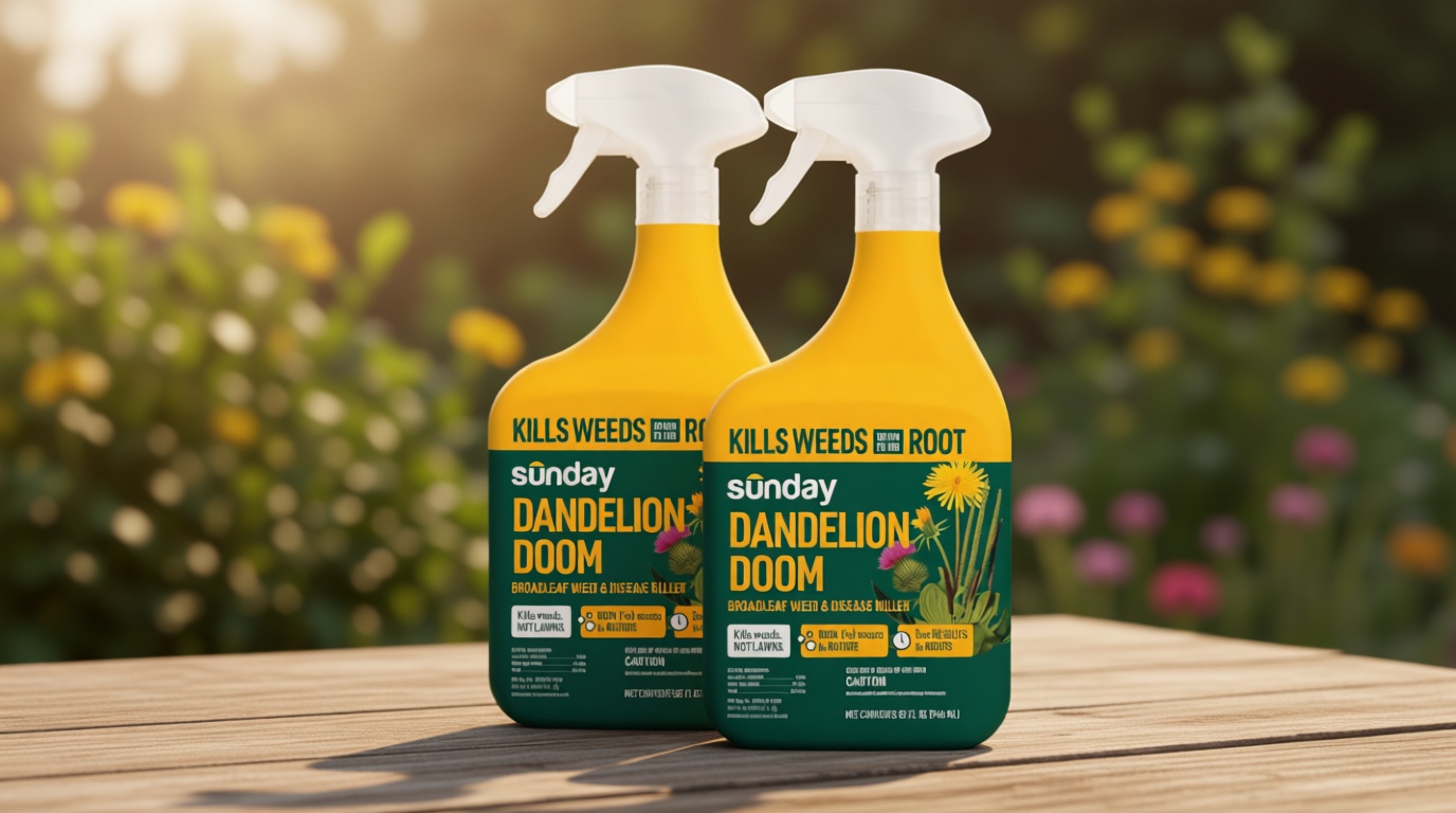 Sunday Dandelion Doom Selective Weed Control - Derived from Iron - Selective Broadleaf Weed Killer Spray - Kills Dandelions, Algae and Moss - 32oz - 2 Pack