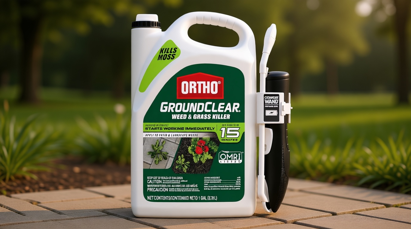 Ortho GroundClear Weed & Grass Killer with Comfort Wand - Kills Dandelions, Chickweed, Crabgrass, Moss & More, OMRI Listed, Ready-to-Use Grass and Weed Killer Spray, 1 gal.