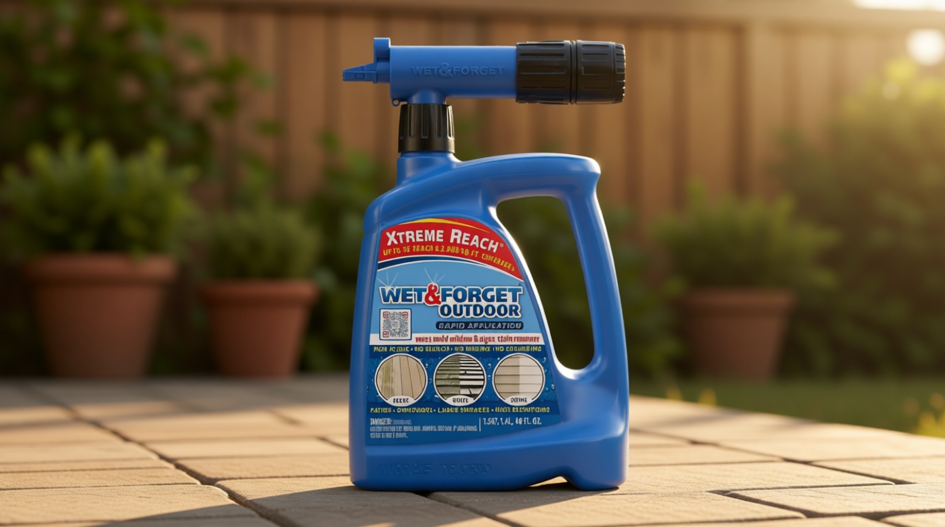 Wet & Forget Outdoor Moss, Mold, Mildew, & Algae Stain Remover Multi-Surface Cleaner, Xtreme Reach Hose End with New & Improved Nozzle, 48 Fluid Ounces