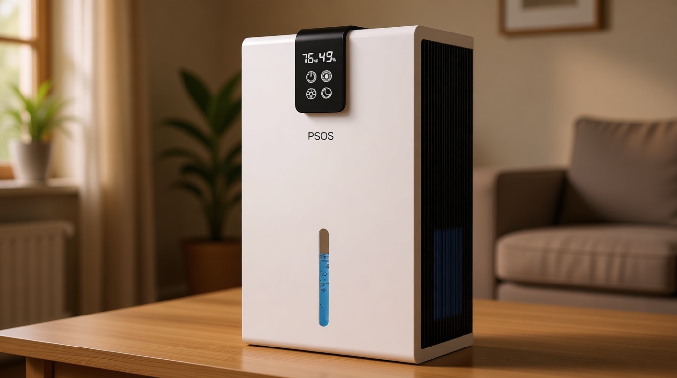 PSOS Dehumidifier, Dehumidifiers for Home, 98 OZ Water Tank, (1000 sq.ft) Quiet Dehumidifier for Basement Bathroom Bedroom with Humidity Display, Auto Shut Off, Relaxing 7 Color Ambient Light(White) Global Recycled Standard