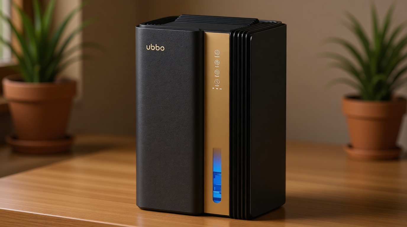 UBBO 95oz Dehumidifiers for Home, 1000 Sq.Ft Dehumidifier with Drain Hose - Auto Shut Off, Timer, Sleep Mode & Drain Hose - 7 Color Light for Bedroom, Bathroom, RV - Black Gold