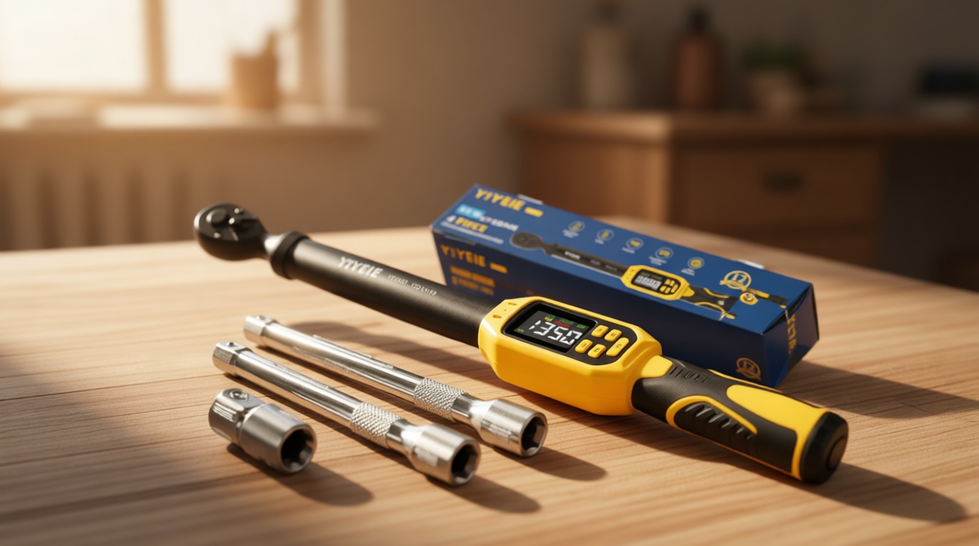 YIYEIE Digital Torque Wrench 3/8" Drive | 5-99.5 ft-lb | ±1% Accuracy | Smart Alert Multi | Electric Torque Wrench Digital for Bike/Moto/Auto, 2 Extension Bars Reach Tight Spaces