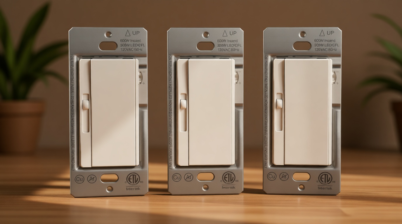 BESTTEN 3 Pack Slide Dimmer Light Switch, Quiet Rocker, Super Slim Single Pole or 3 Way Dimmable Switch, Max 300W LED, CFL, 600W Incandescent, ETL Listed, White