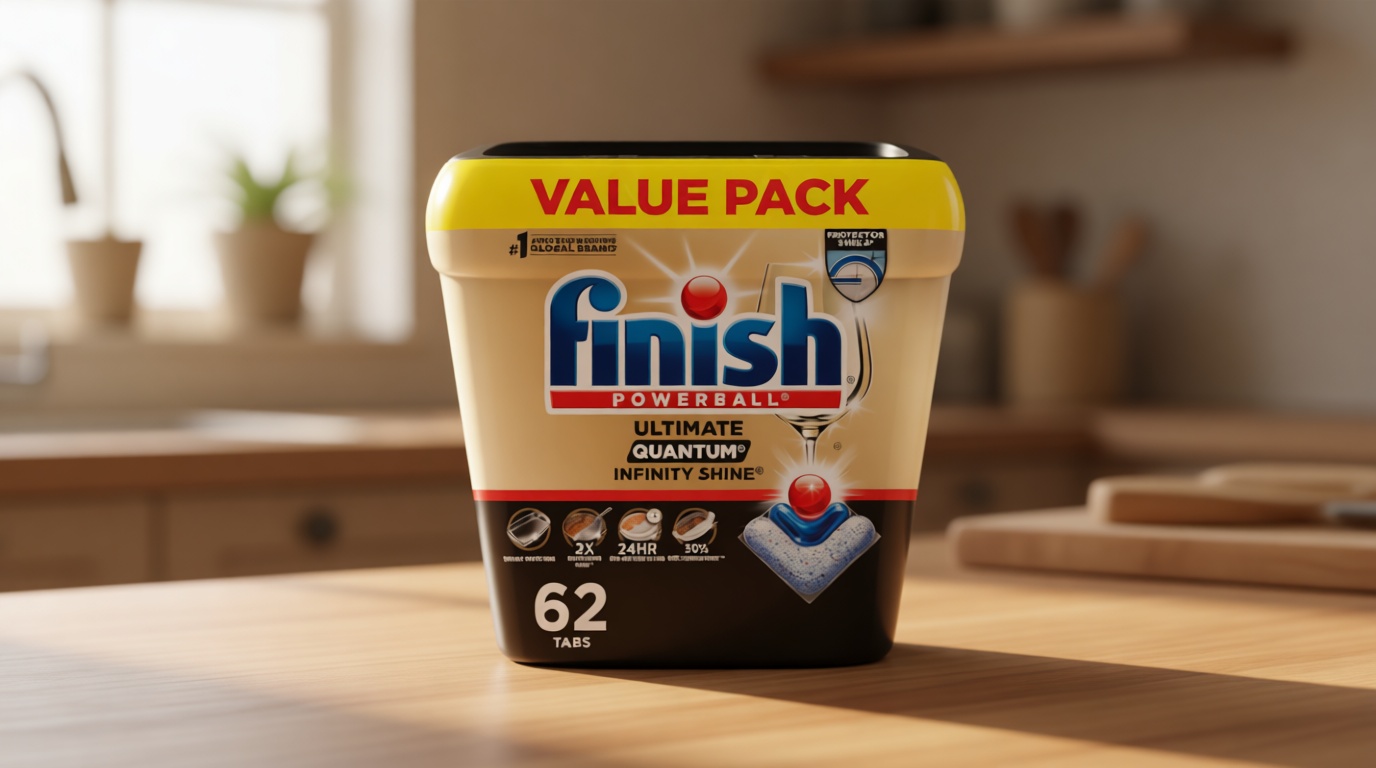 Finish Ultimate Quantum Infinity Shine Dishwasher Pods, New & Improved Formula, Dishwasher Detergent Dish Soap, Removes Burnt-On & Dried-On Stain, Degreasing, Scrubbing, & Shining Power, 62 Count Cradle to Cradle Certified