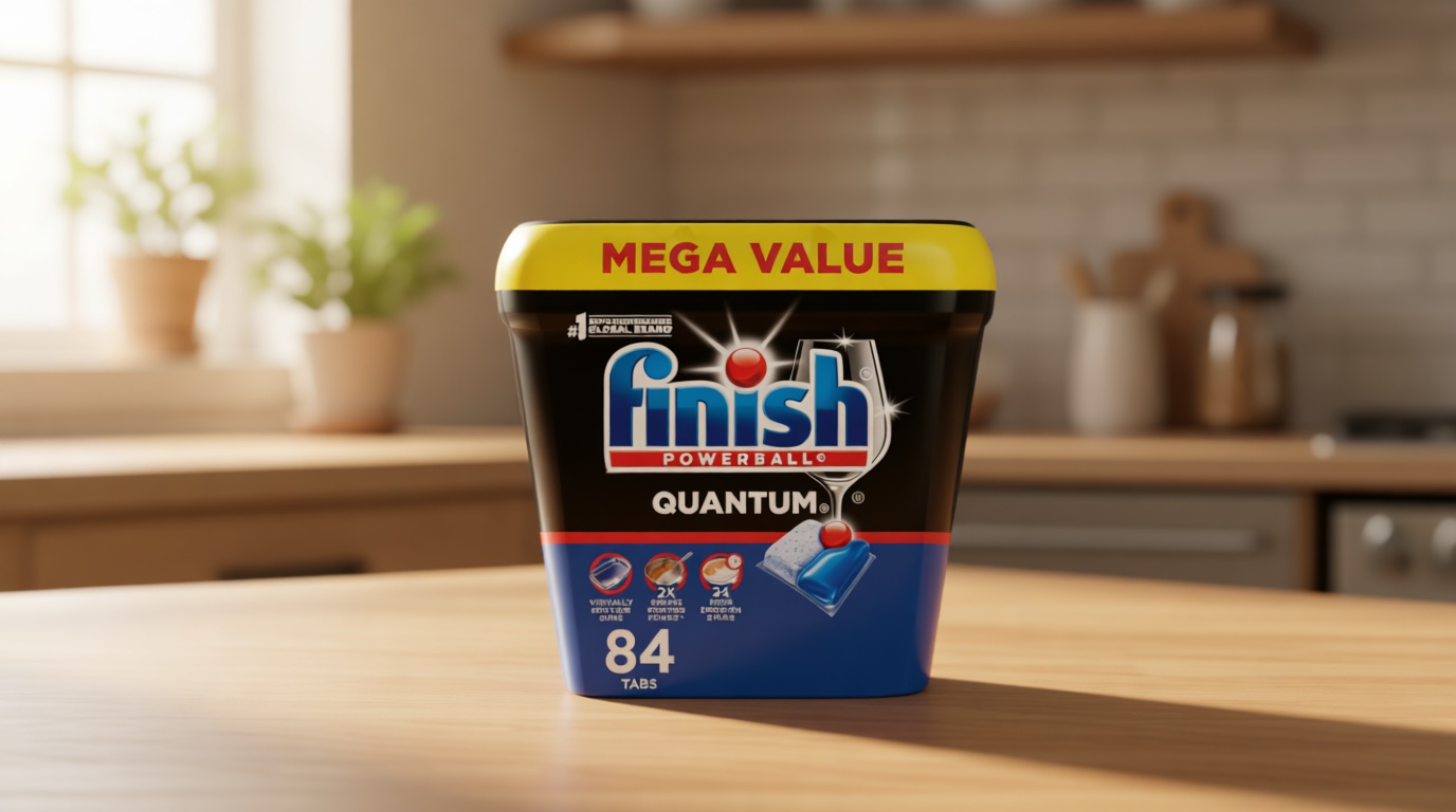 Finish Quantum Dishwasher Pods, No Pre-Rinse Dishwasher Detergent Soap Removes 24HR Dried-On Stain and Grease, Leaving a Virtually Spotless Shine, 84 Count Cradle to Cradle Certified