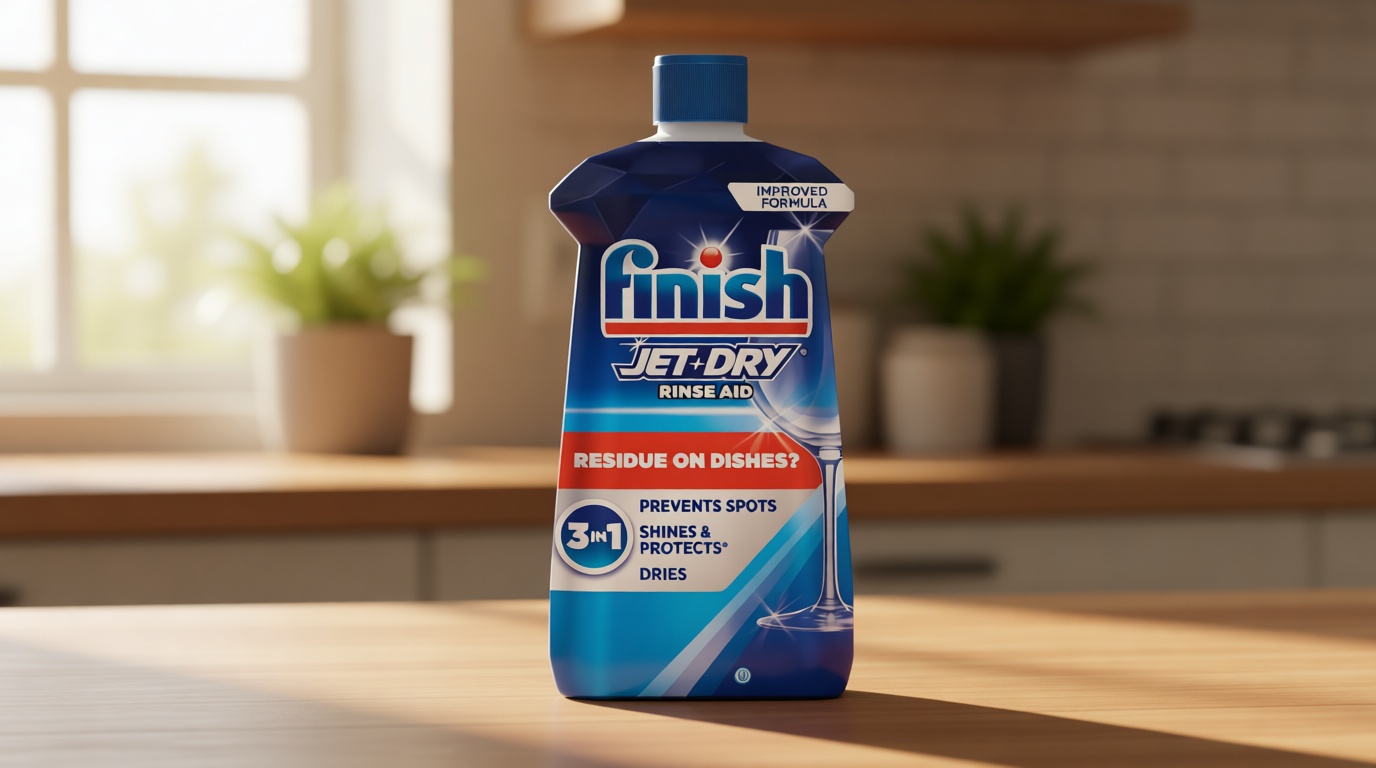 Finish Jet-Dry Dishwasher Rinse Aid, Compatible with Dishwasher Detergent, Prevents Spots & Residues, Dries, Shine & Protects, 23 oz, 225 Washes.