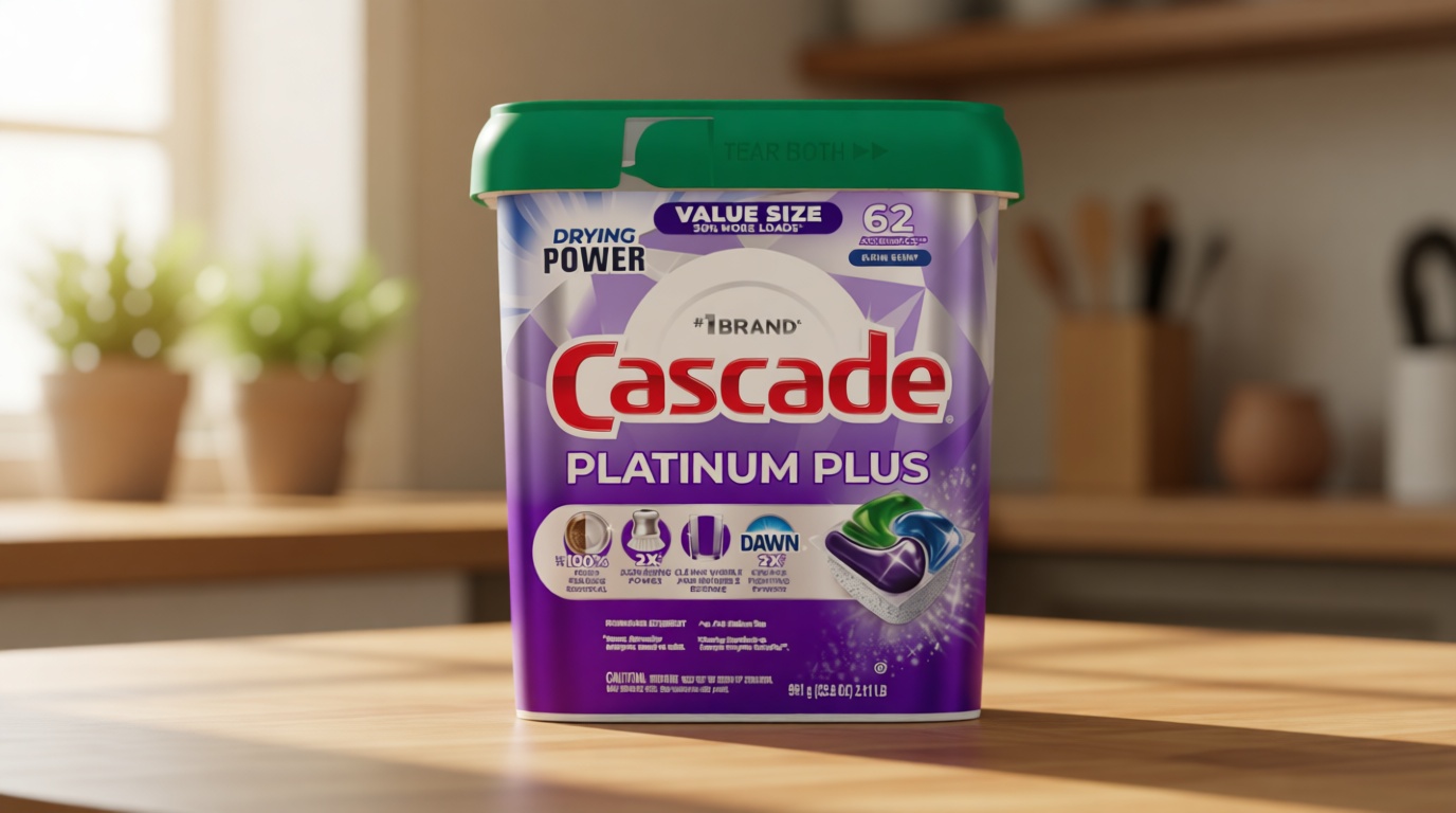 Cascade Platinum Plus Dishwasher Pods, Dish Detergent Soap, Clean Scent, 62 Count