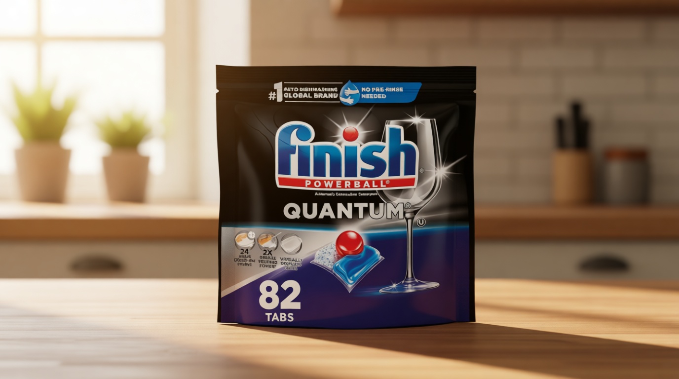 Finish Quantum Dishwasher Pods, No Pre-Rinse Dishwasher Detergent Soap Removes 24HR Dried-On Stain and Grease, Leaving a Virtually Spotless Shine, 82 Count Cradle to Cradle Certified